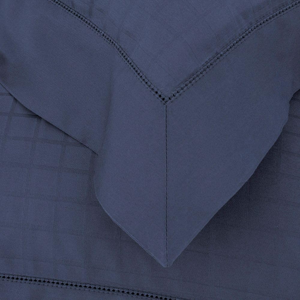 Buddemeyer Jogo de Cama Solteiro Cetim 300 Fios Damask Square 100% Algodão Penteado Azul 3 peças