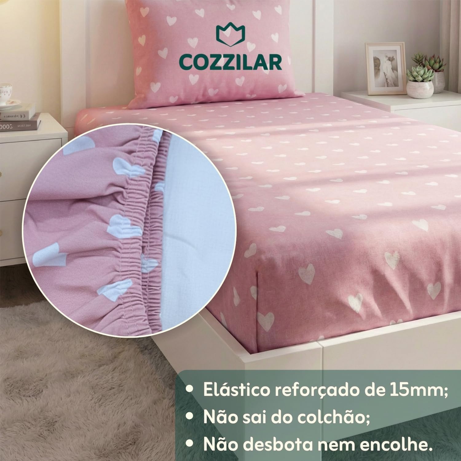 Cozzilar Jogo de Lençol Cama Solteiro Malha 100% Algodão 2 Peças Estampado Kit Inclui 1 Lençol Solteiro Com Elástico e 1 Fronha Toque Macio (Modelo 7)