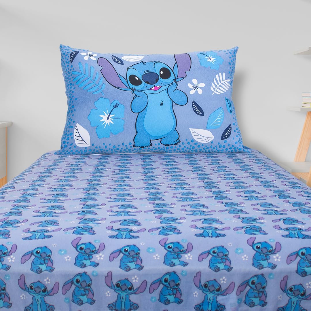 Jogo de Lençol 2 Peças Portallar Disney Stitch Blue Solteiro