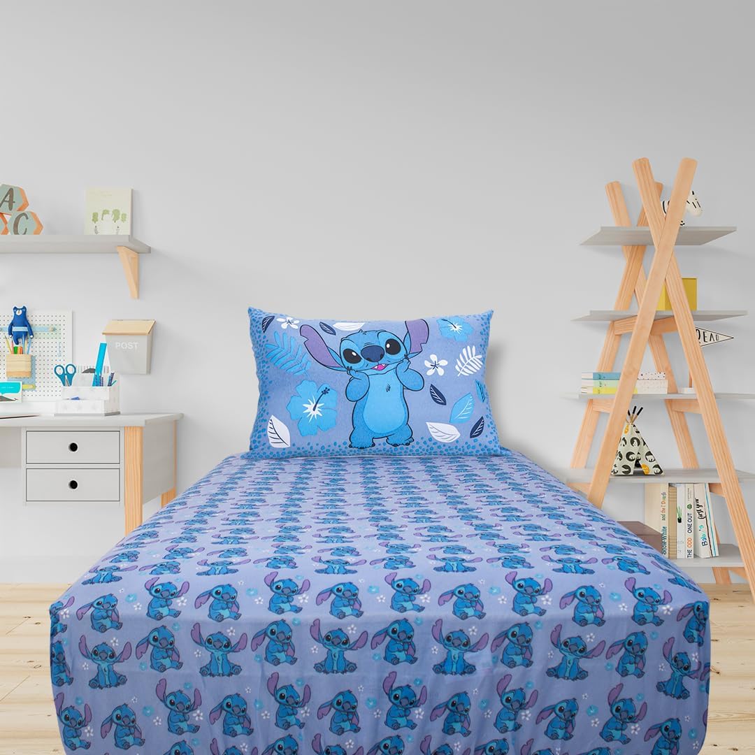 Jogo de Lençol 2 Peças Portallar Disney Stitch Blue Solteiro