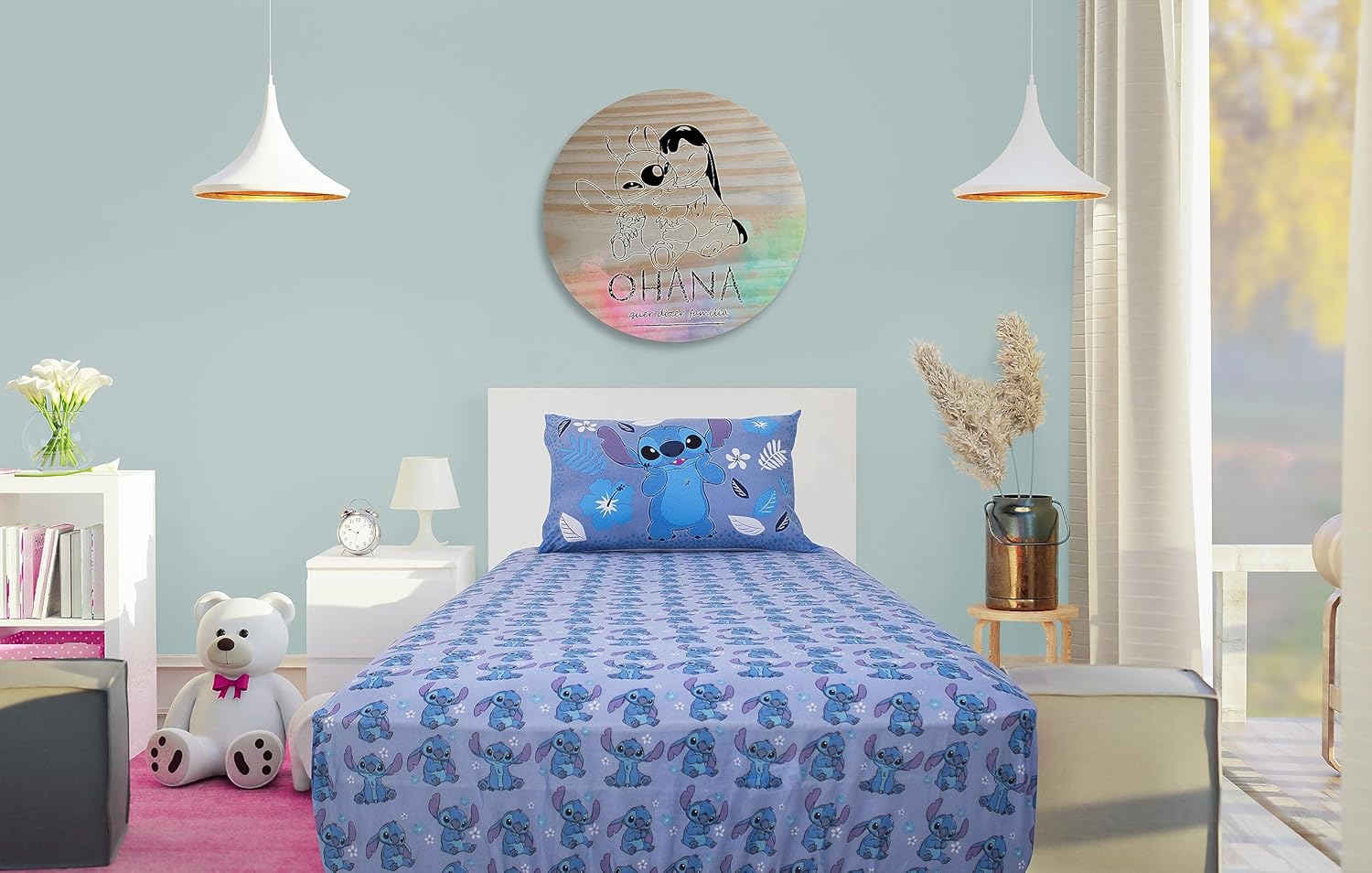 Jogo de Lençol 2 Peças Portallar Disney Stitch Blue Solteiro