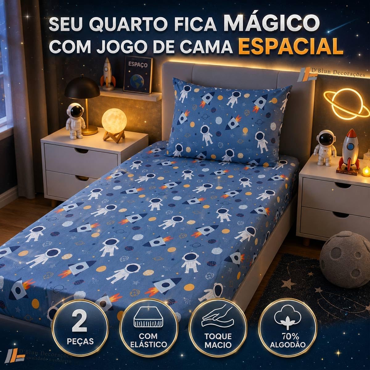 Jogo de Cama Infantil Malha 70% Algodão Estampas Modernas