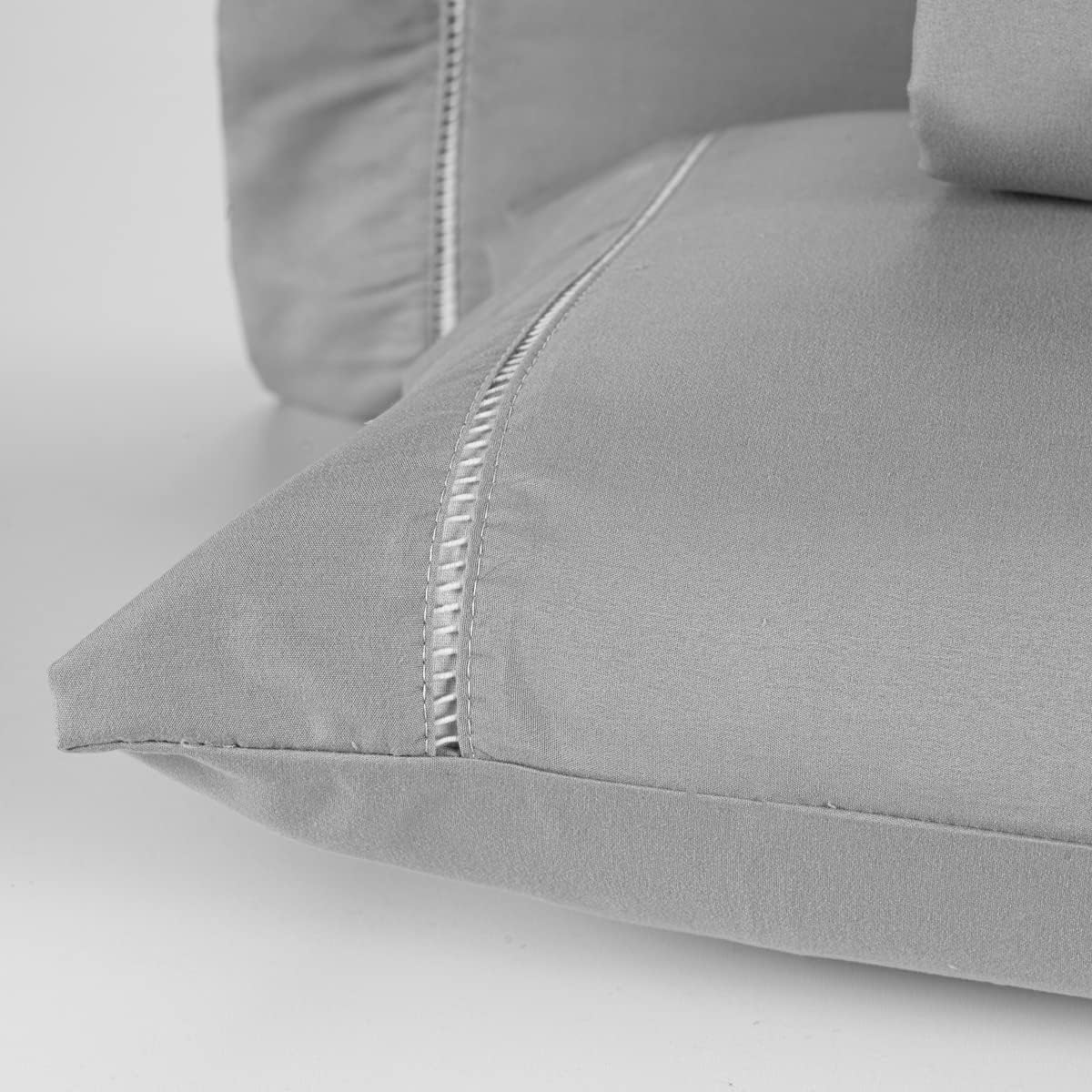 Jogo De Lençol 400 Fios Percal Poliéster Liso Toque Macio com Elástico Diversos Tamanho Solteiro Casal Queen King Size (Casal, Cinza)