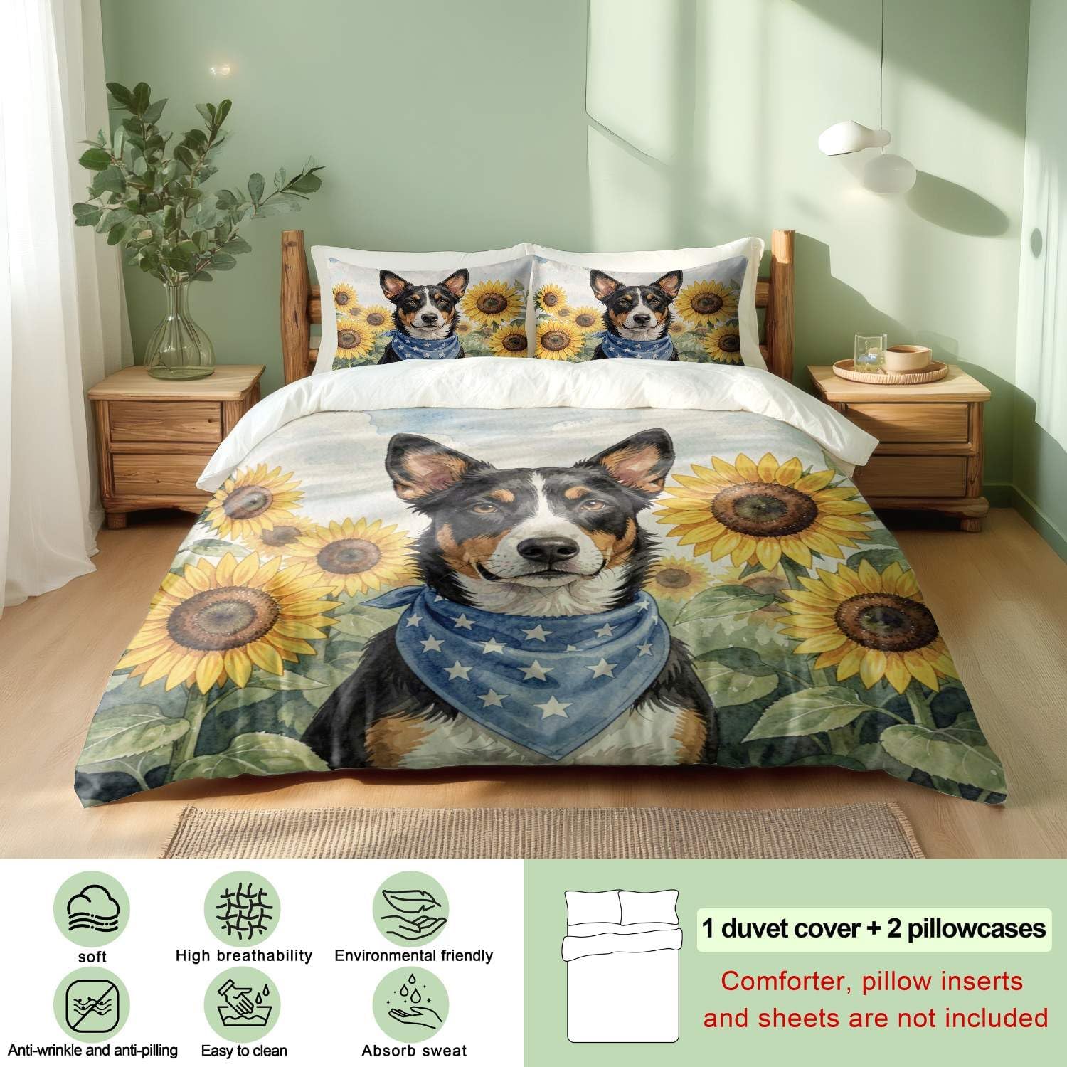 Conjunto de capa de edredom com bandeira americana de cachorro patriótico God Bless America 3 peças solteiro casal queen king (06, Queen 228 x 228 cm + 51 x 76 cm)