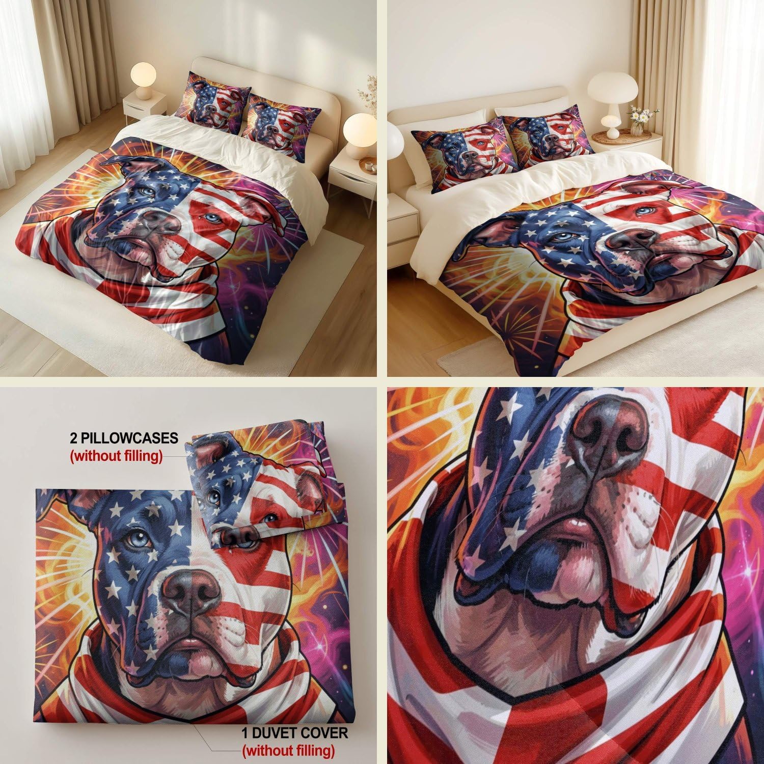 Jogo de Cama Patriótico Bandeira Americana Impressão Digital 3D
