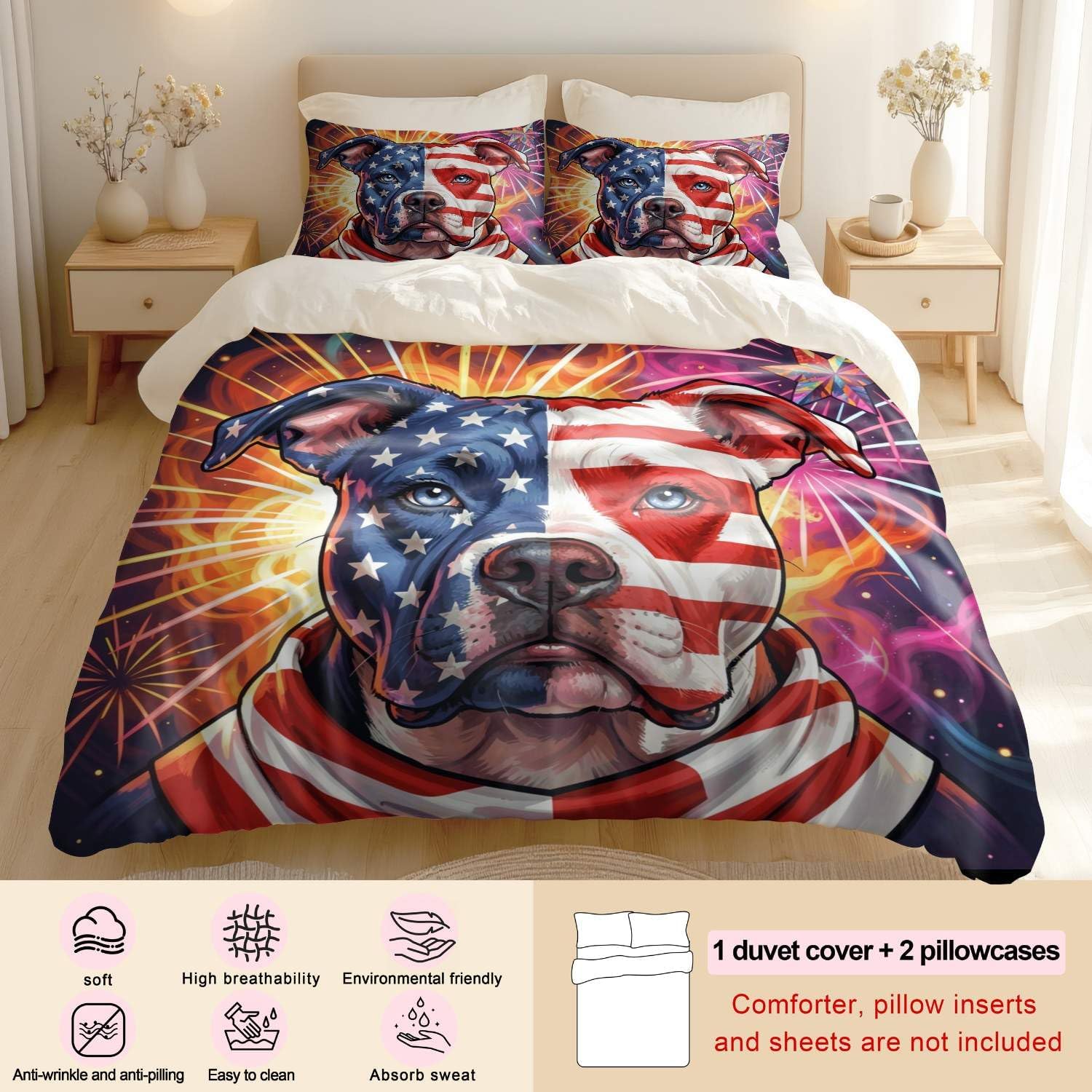 Jogo de Cama Patriótico Bandeira Americana Impressão Digital 3D