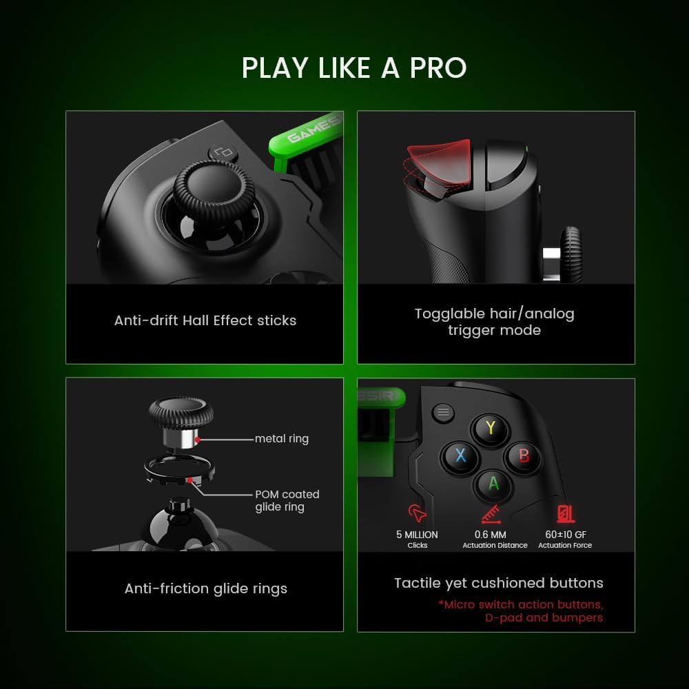 GameSir X4 Aileron Controle Bluetooth Gamer para Android com Hall Effect – Gamepad Sem Drift, Design Dividido Portátil com Estojo, Baixa Latência, Compatível com Fortnite, Minecraft, Diablo Immortal
