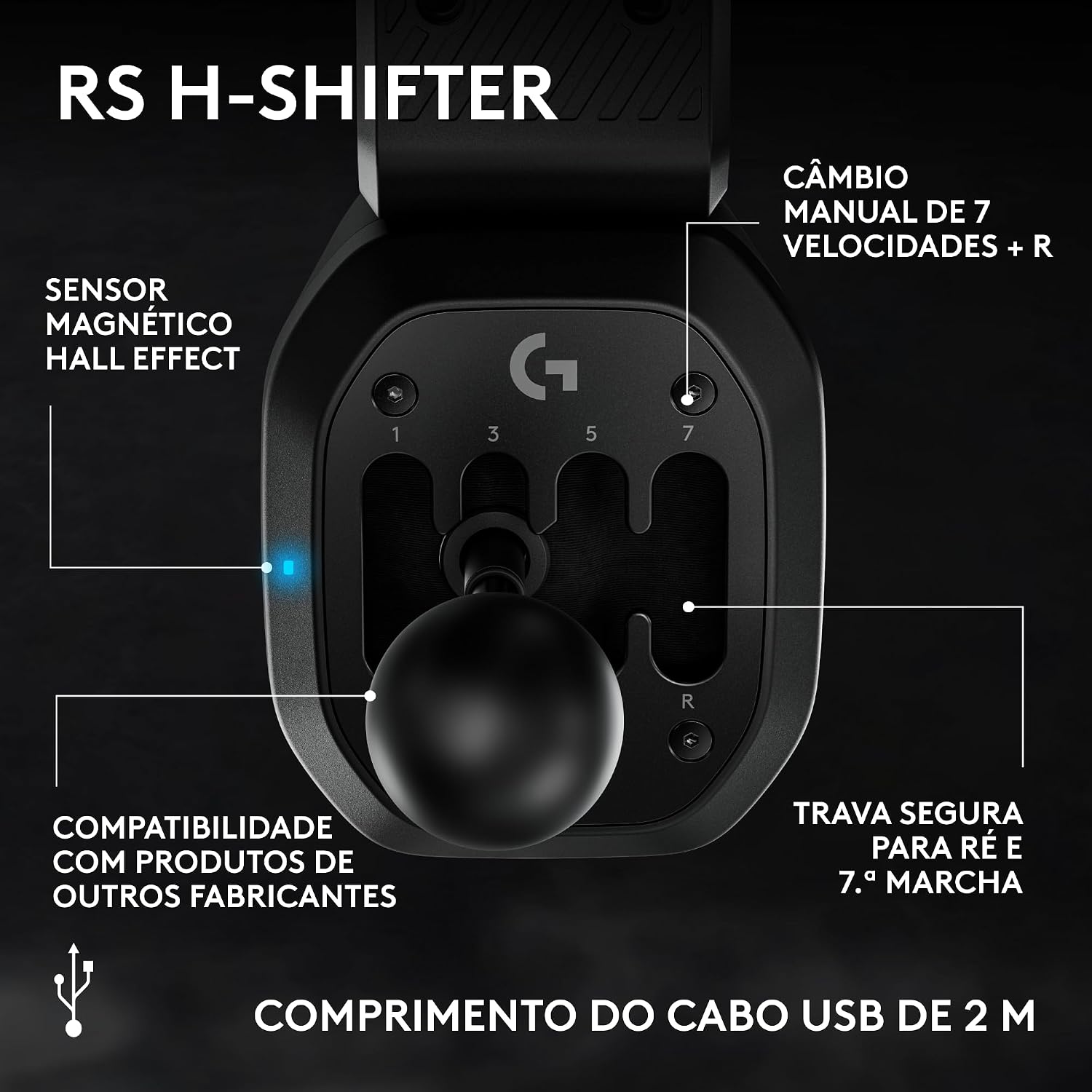 Câmbio Logitech G RS H-SHIFTER - Compatível com a base do volante de corrida RS50 e PRO, para PlayStation PS5, PS4, Xbox-Series X|S, Xbox One e PC