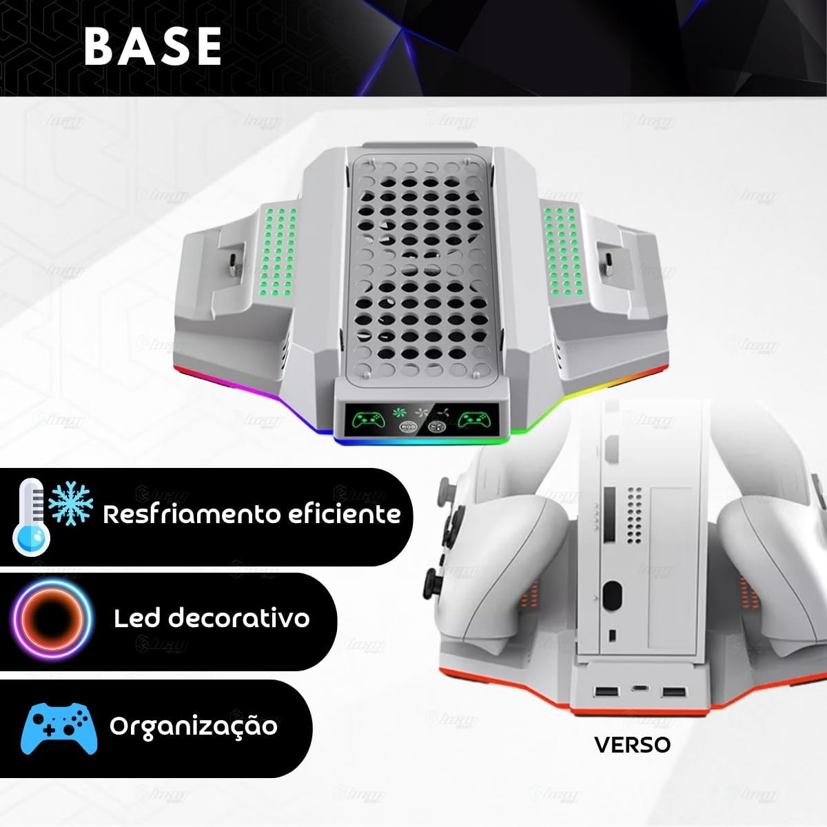 Base Vertical com Cooler e Carregador Duplo de Controles com LED