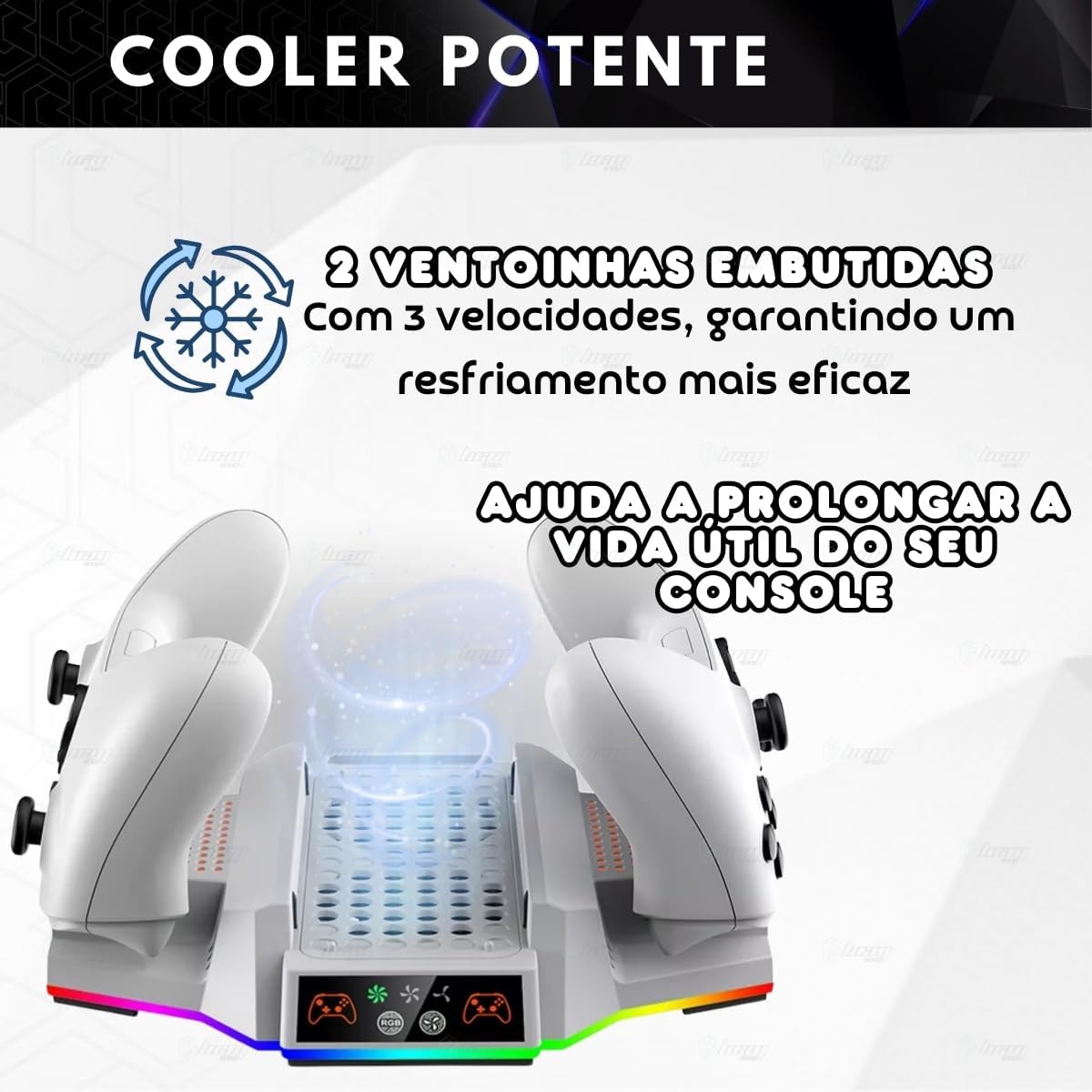 Base Vertical com Cooler e Carregador Duplo de Controles com LED