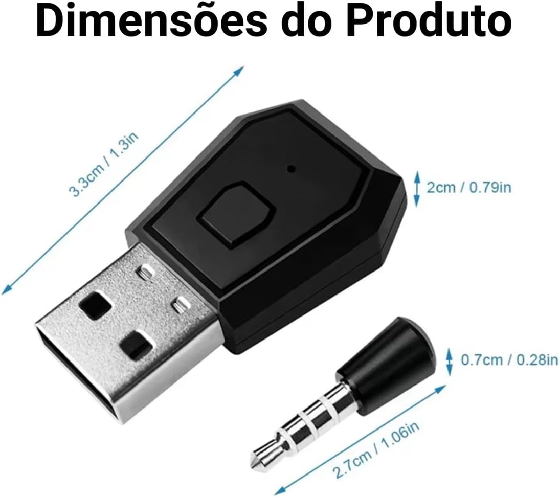 Adaptador Bluetooth USB para PS4 e PS5 com Áudio e Microfone