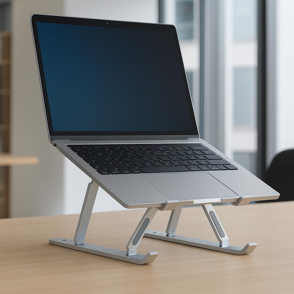 Suporte para Notebook e Tablet Linha Premium em Alumínio Dobrável e Ergonômico Para Desktop Portátil Ajustável em 6 Ângulos com Altura Regulável Leve Apoio Universal - Com estojo para armazenagem