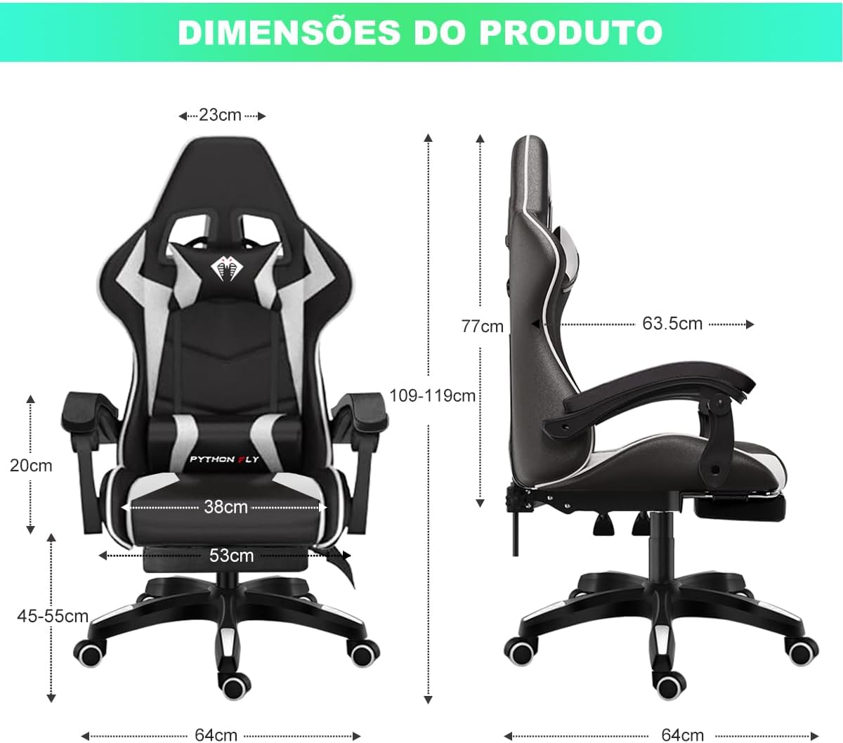 Cadeira Ergonômica Reclinável 90 a 150 Graus com Apoio para os Pés