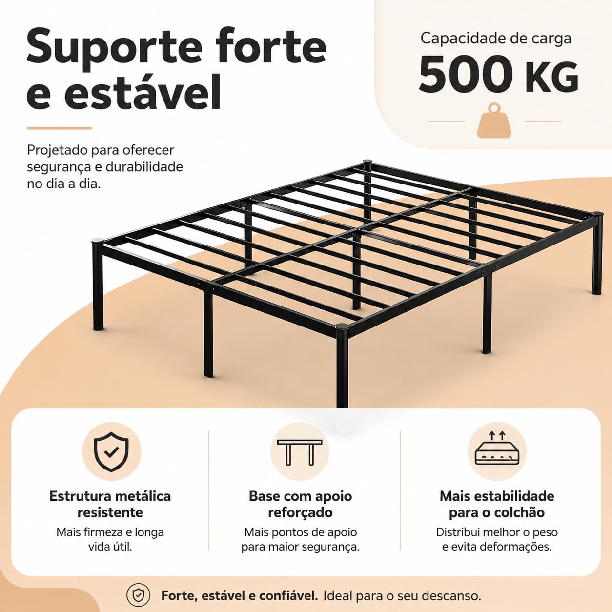 Estrutura De Cama De Metal, Não Precisa de Box Spring,Com Espaço De Armazenamen Cor Preto (FULL)