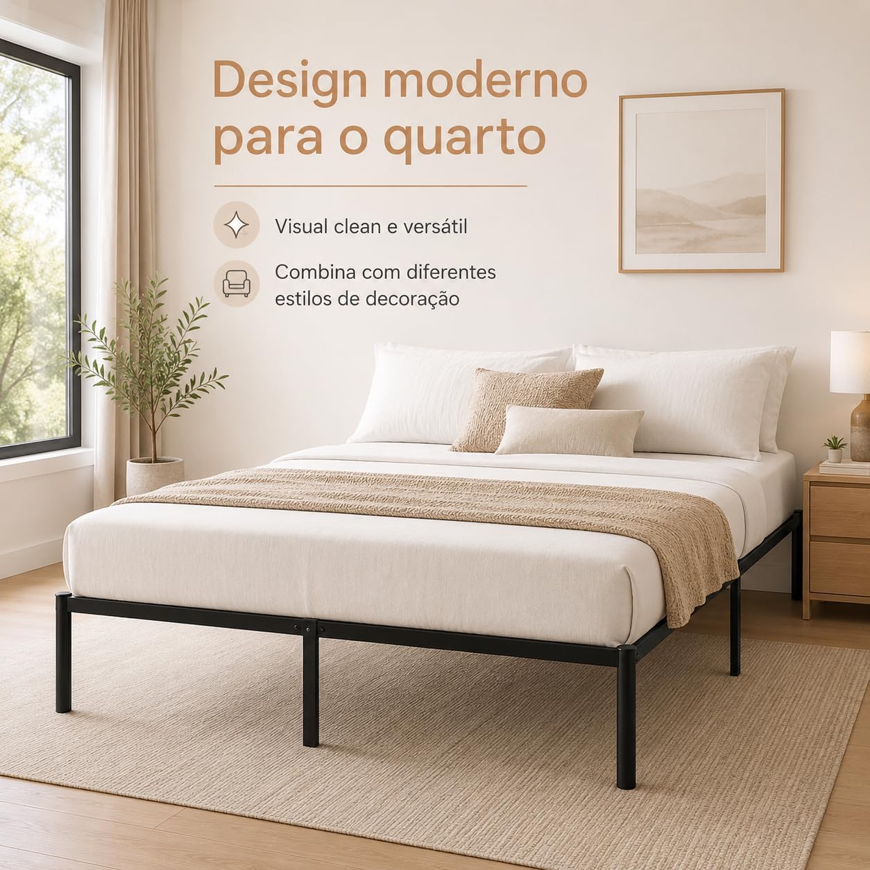 Estrutura De Cama De Metal, Não Precisa de Box Spring,Com Espaço De Armazenamen Cor Preto (FULL)
