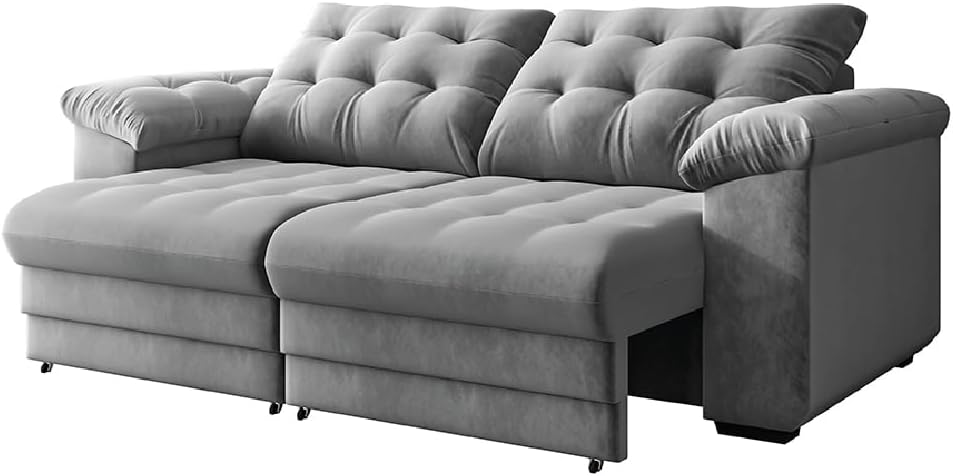 Sofá Retrátil e Reclinável Bipartido 3 Lugares 2,30m Suede Veludo Coliseu Selmer (Cinza)