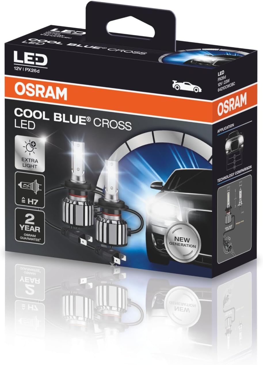 KIT LED COOL BLUE CROSS H7 OSRAM - 64210CW CBC - Potência 23W - Tensão 12V - 2 anos de Garantia - 6000K Branca Azulada