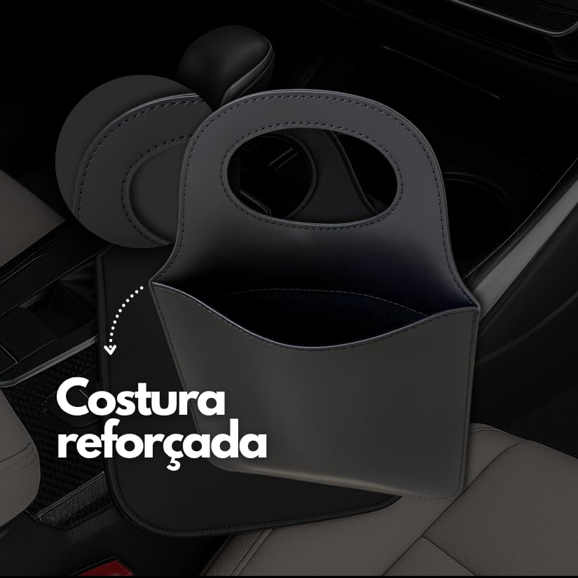 Lixeira para Carro com Encaixe no Câmbio em Couro Ecológico