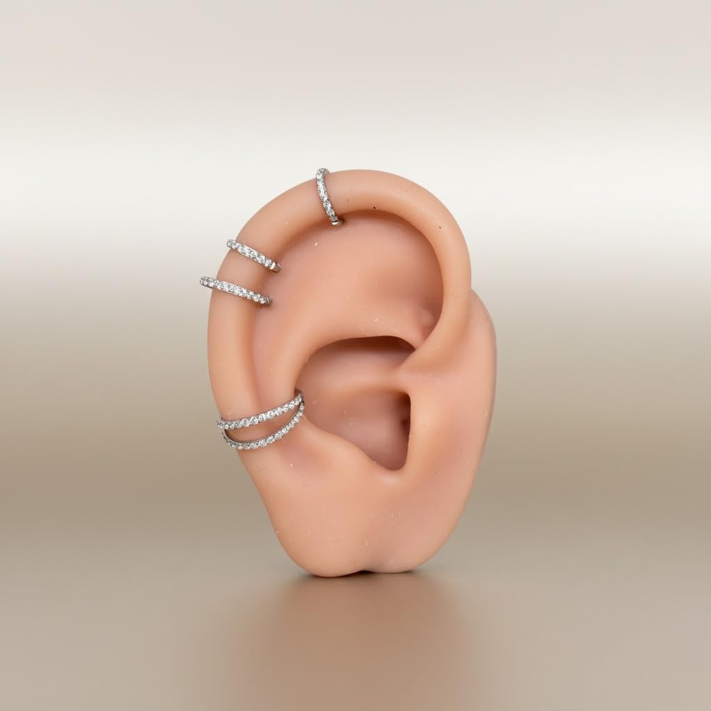 Piercing Argola Titânio com Zircônia Cravejada – Hipoalergênico para Tragus Helix Cartilagem Nariz, 6mm 8mm 10mm 12mm