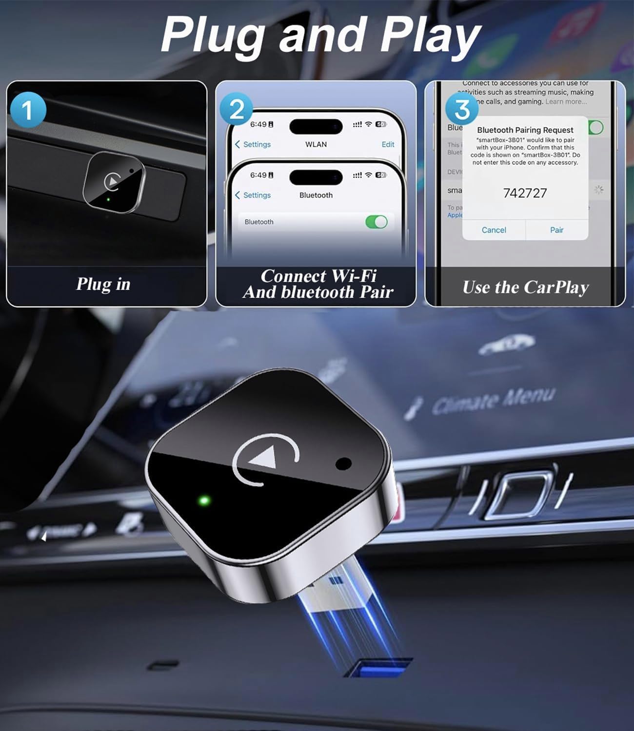 Adaptador CarPlay Sem Fio Compacto