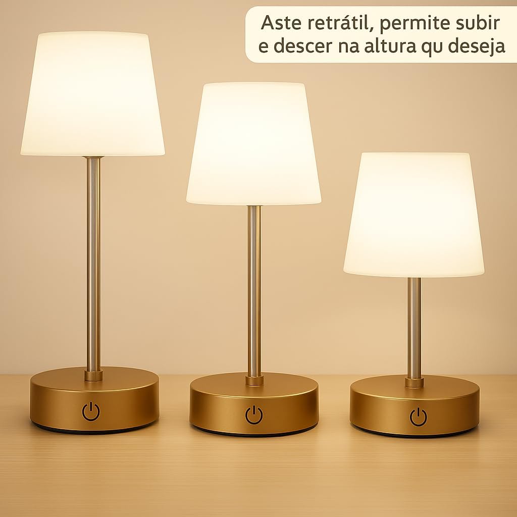Luminária LED Branco Quente Recarregável USB com Acionamento por Toque