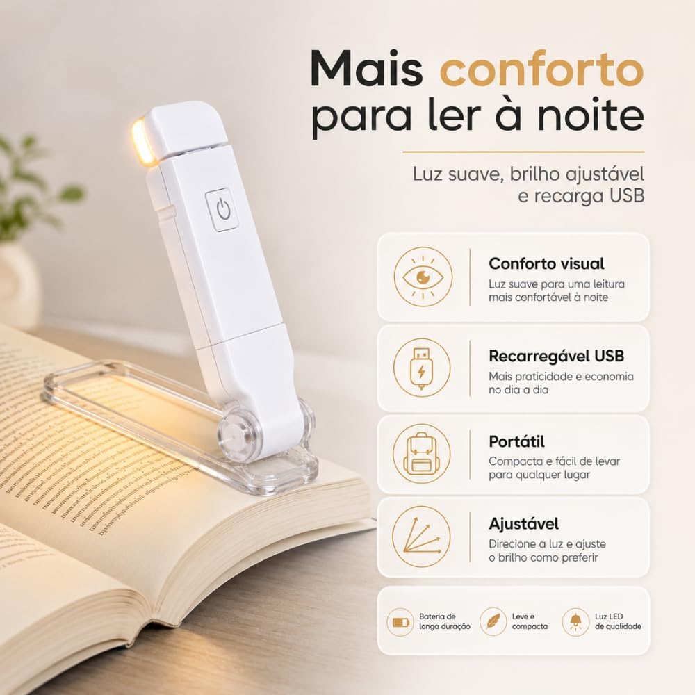Luz de Leitura com 3 Modos de Iluminação