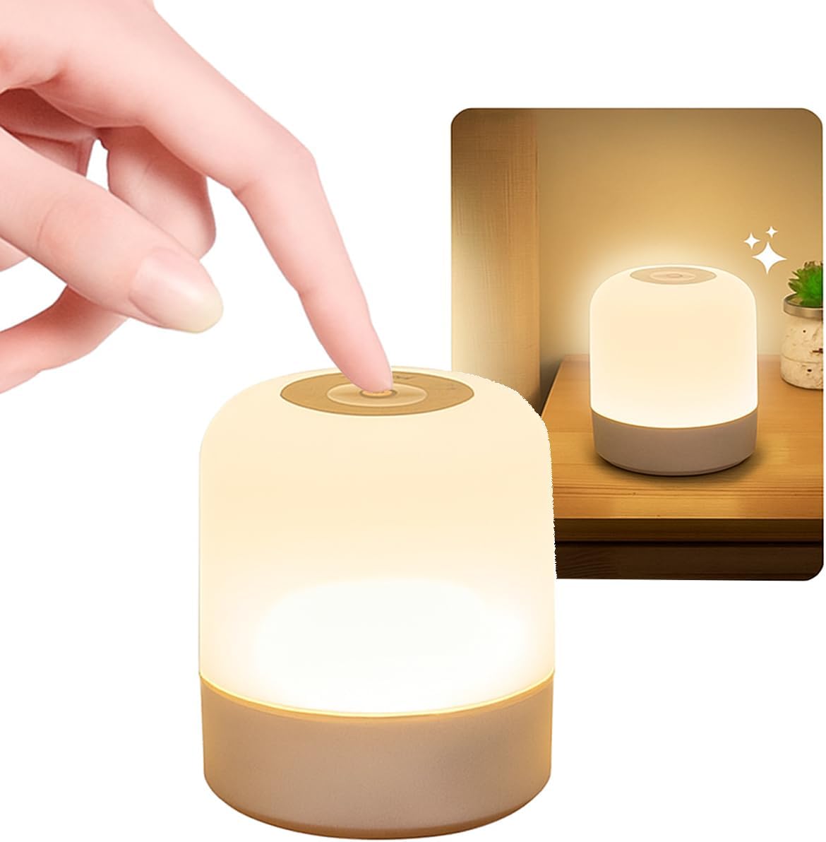 Luminária de Mesa Abajur de Cabeçeira com 3 Modos de Iluminação 360° LED Botão Touch Sem Fio Recarregável Para Criado Mudo, Estudos, Trabalho, Quarto, Escritório, Sala, Decoração e Leitura (8,5x7cm)