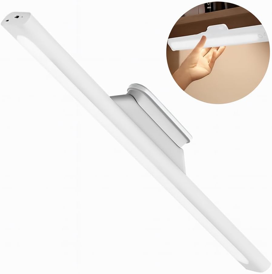 Luminária De Mesa Led Recarregável USB Touch com 2 Suportes Magnético e Base para Apoio de Mesa ideal para Parede Armário Cozinha, Banheiro e Mesa Led com Luz Ajustável 3 modos de Iluminação Premium