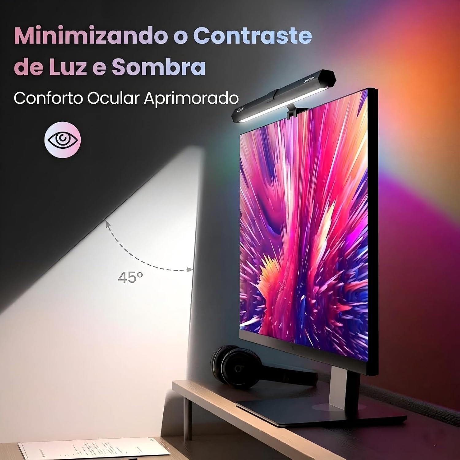 Quntis RGB Barra de Luz para Monitor Gamer com Luz de Fundo RGB e 15 Modos de Iluminação, Brilho Ajustável e 3 Temperaturas de Cor, CRI Ra95, para Home Office, Gaming e Proteção Ocular