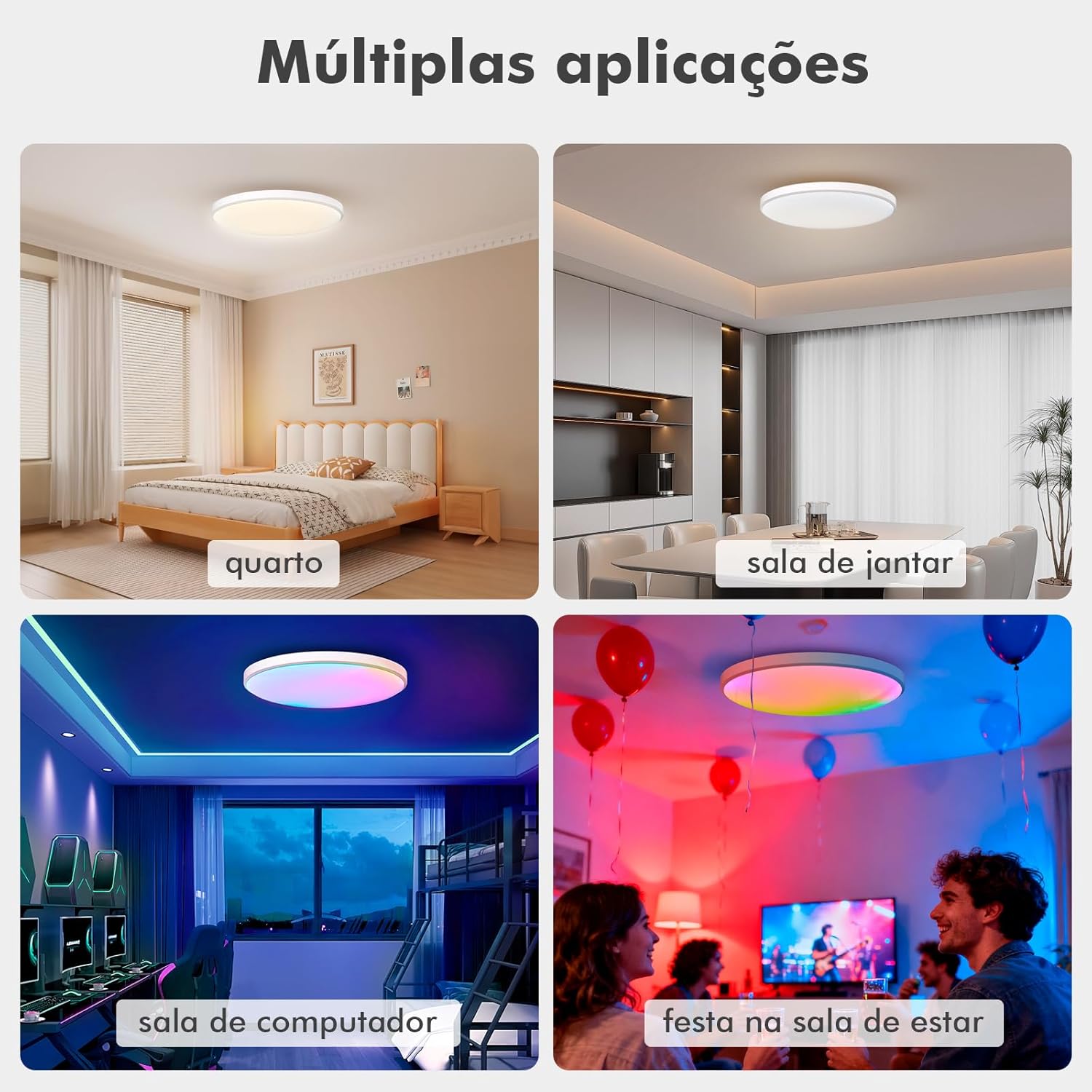 Luminaria de Teto, Plafon LED inteligente, Luz de Teto Inteligente Wi-Fi RGB+CCT 24W, Ø30 cm – Alexa/Google, App Tuya/Coibeu, 2700K-6500K, 800 lúmens
