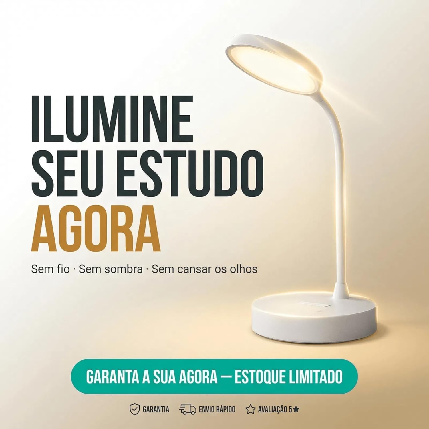 Luminária de Mesa LED com Controle Touch e Intensidade Ajustável