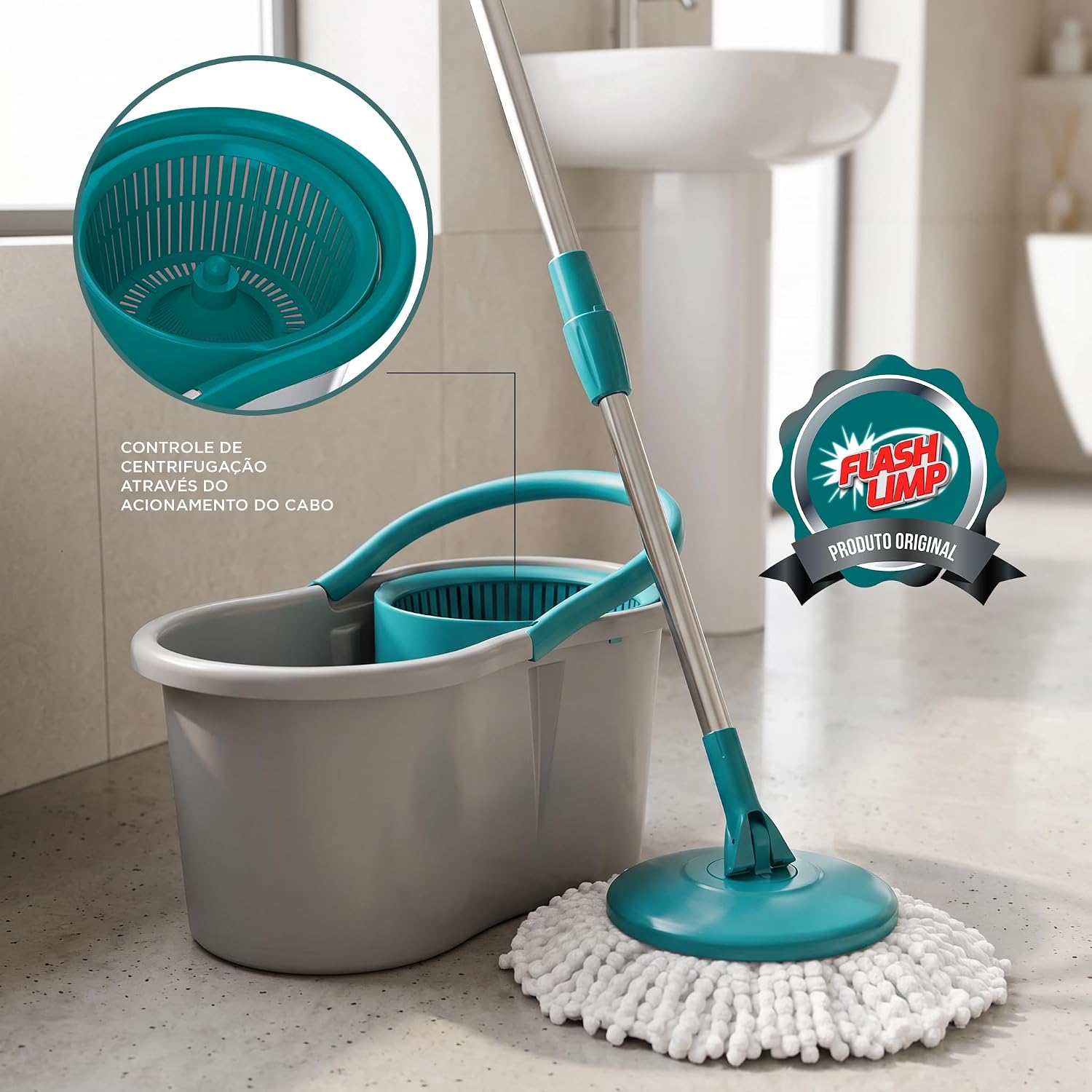 Mop Giratório com Balde e Sistema de Centrifugação