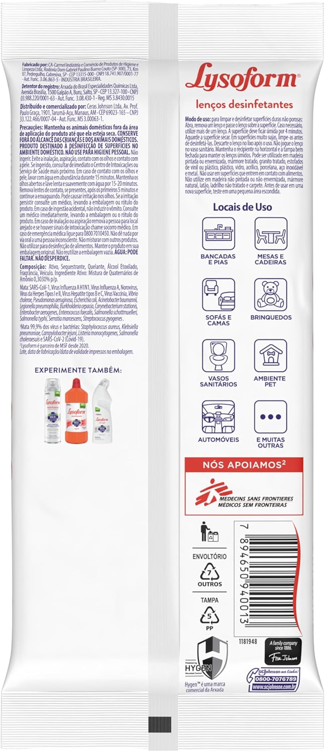 Lenços Desinfetantes Lysoform