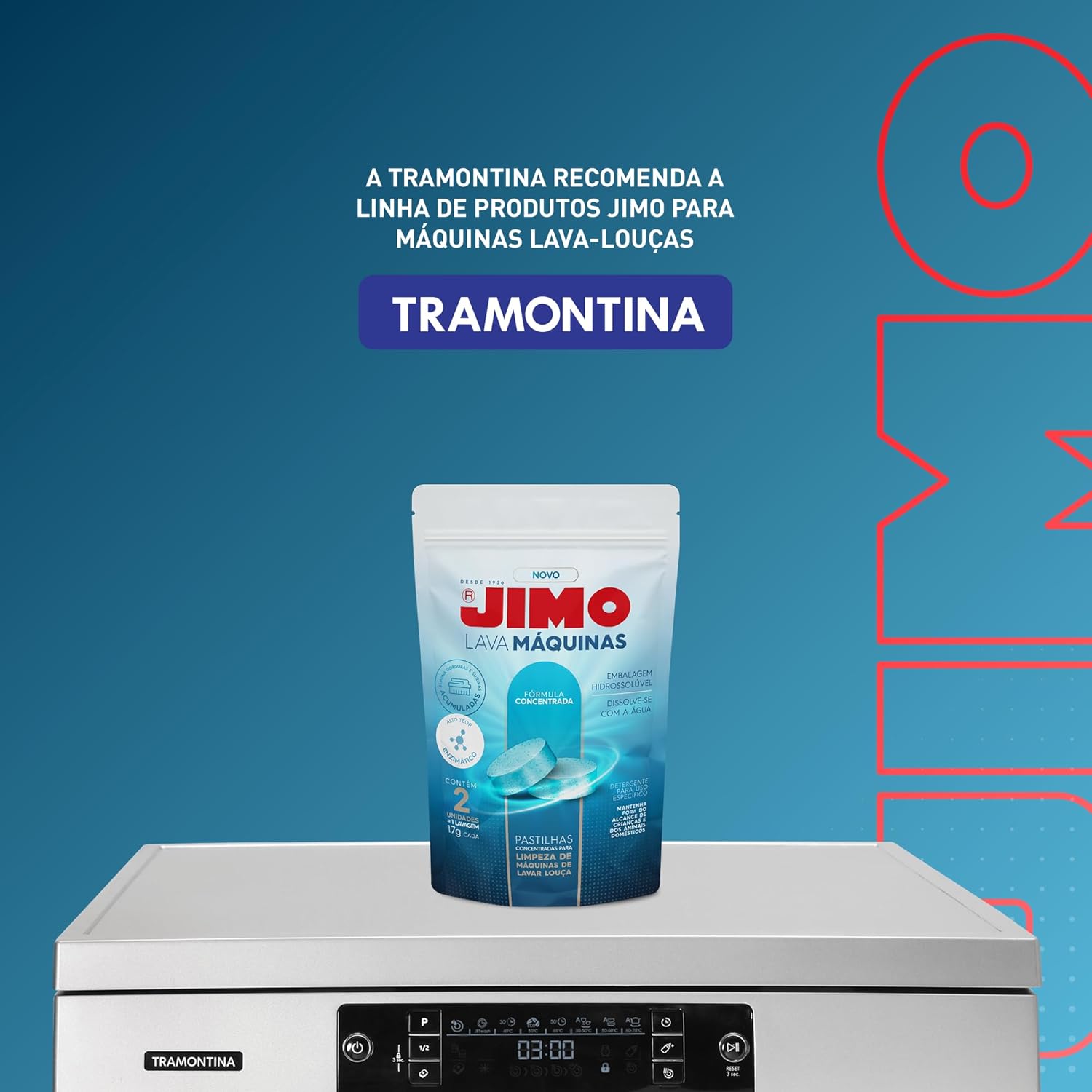 Jimo Lava Máquinas Lavagem Interna de Lava Louça Limpeza e Higenização Elimina Gordura e Resíduos Detergente Concentrado 2 pastilhas