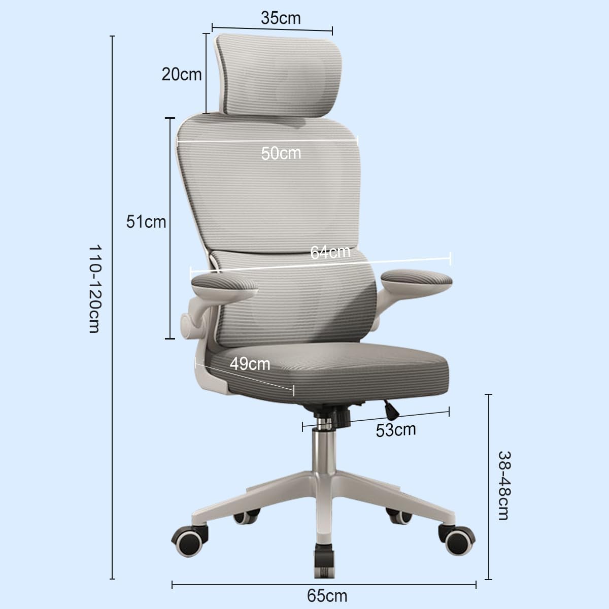 Cadeira de escritório, design ergonômico com suporte lombar independente, malha respirável e encosto de cabeça ajustável (Cinza)