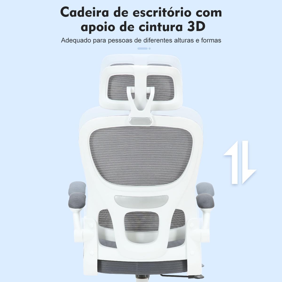 Cadeira de escritório, design ergonômico com suporte lombar independente, malha respirável e encosto de cabeça ajustável (Cinza)