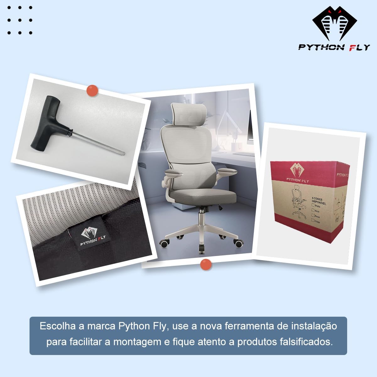 Cadeira de escritório, design ergonômico com suporte lombar independente, malha respirável e encosto de cabeça ajustável (Cinza)