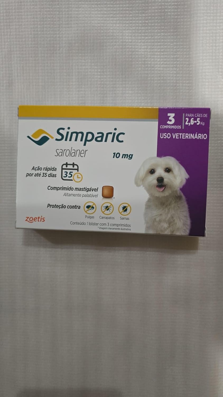 Zoetis Simparic 10Mg Para Cães De 2 6 A 5Kg Com 3 Comprimidos
