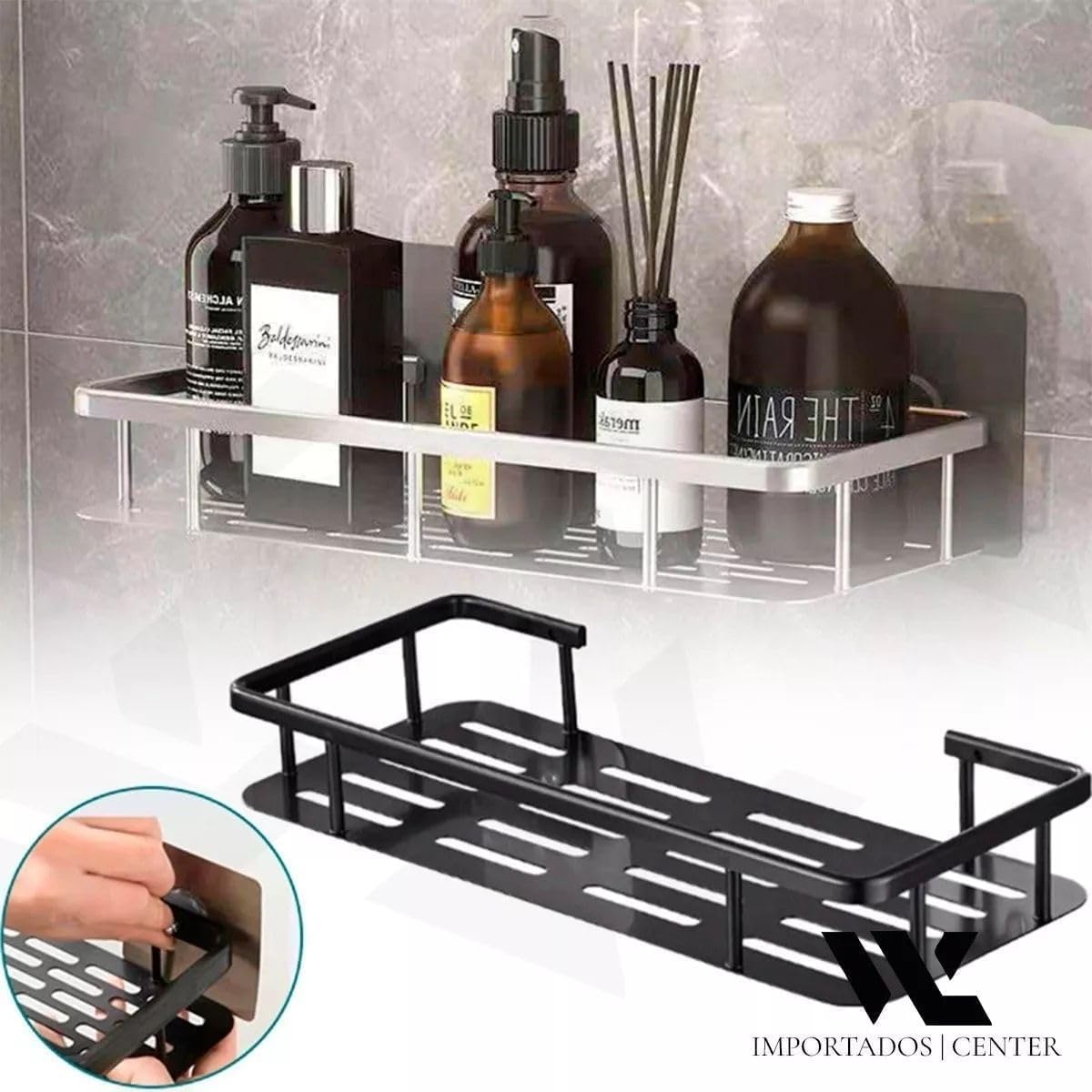 Kit 2 Prateleiras Adesiva Sem Furo Para Banheiro Cozinha Organizador Parede Suporte Porta Shampoo Sabonete Nicho Decorativo Sem Furadeira Instalação Fácil Resistente Moderna