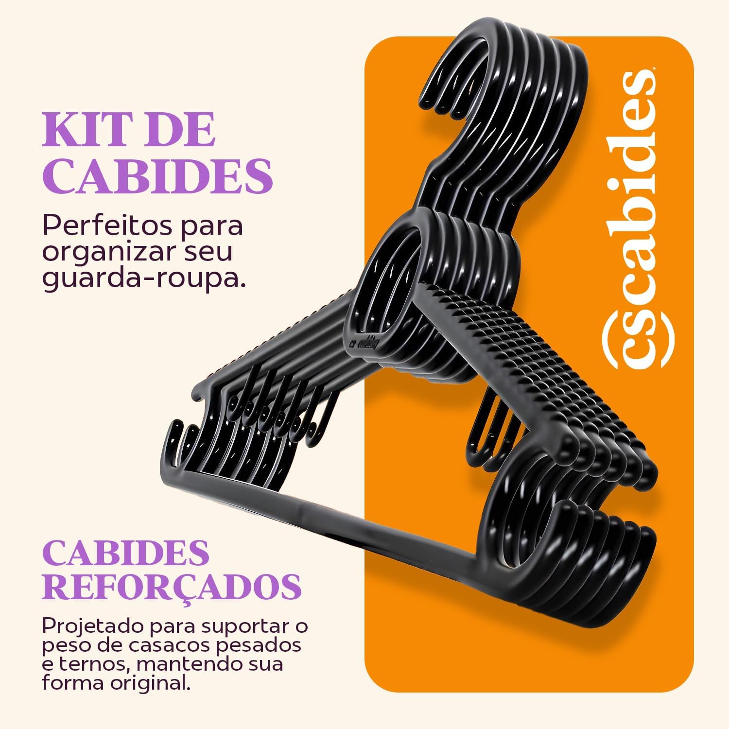 Kit 20 Cabides Adulto Preto Antideslizante Reforçado | Cabide Resistente Para Roupas Pesadas Calças Camisetas | Contém Porta Gravata, Cinto e Lenço,Camisas, Ternos Gancho para Vestido | CSCABIDES