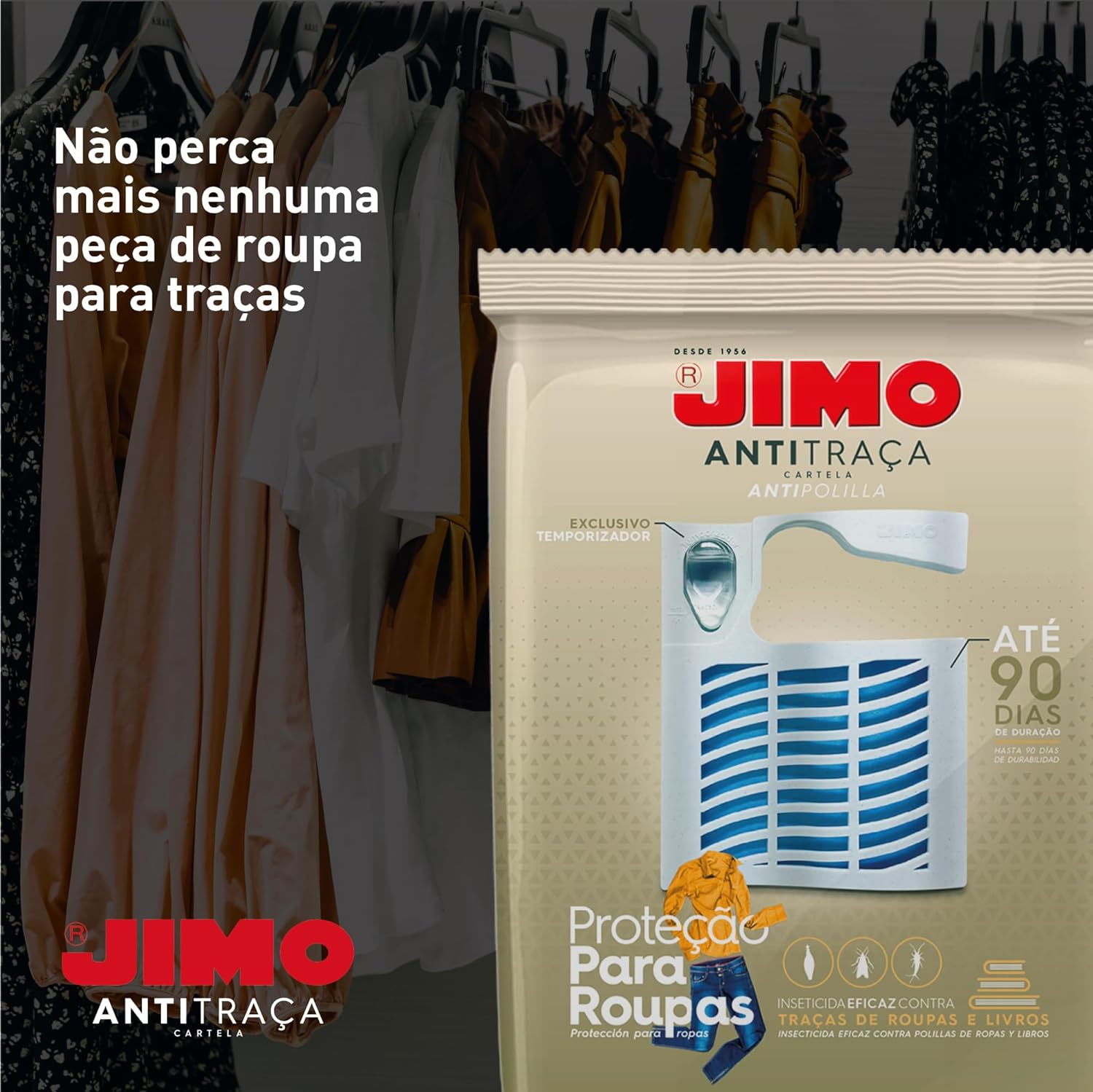 Jimo Anti-Traça Cartela 1 Unidade Inseticida Sem Cheiro Proteção para Roupas Livros Gavetas Armários Closets