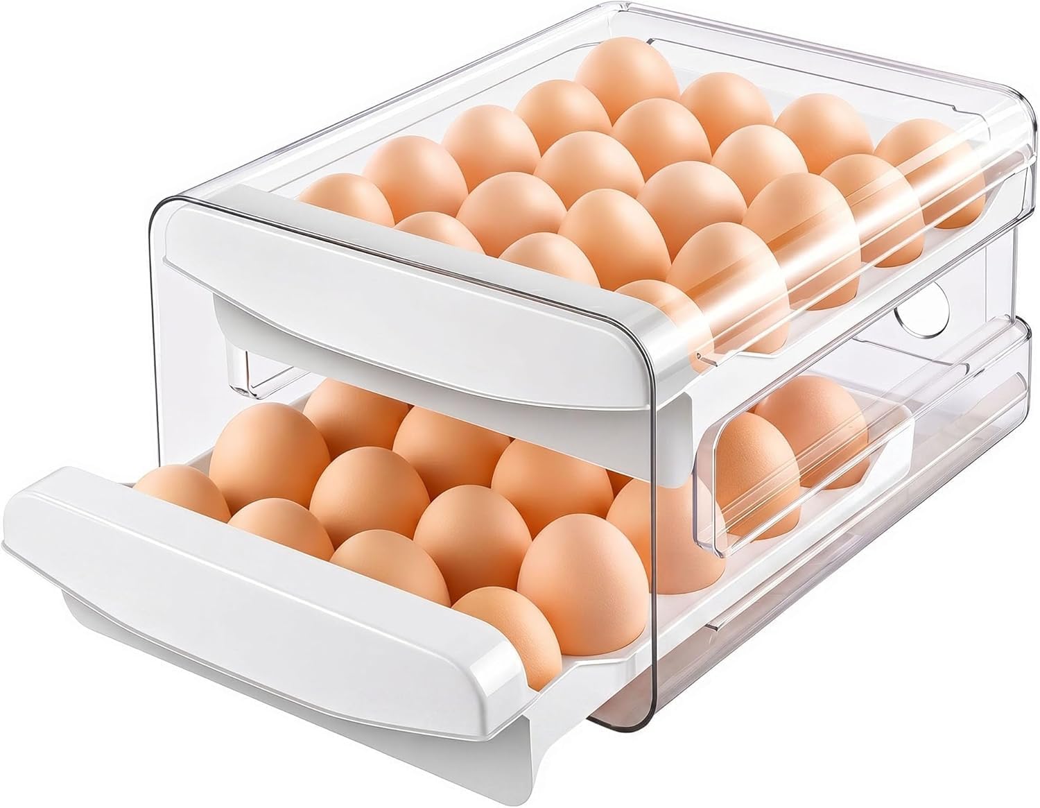 Porta Ovos para Geladeira 32 Unidades, Caixa Acrílica Transparente com Gaveta Deslizante, 2 Andares Empilhável, Organizador de Ovos Premium BPA Free para Cozinha e Organização Inteligente (Branco)