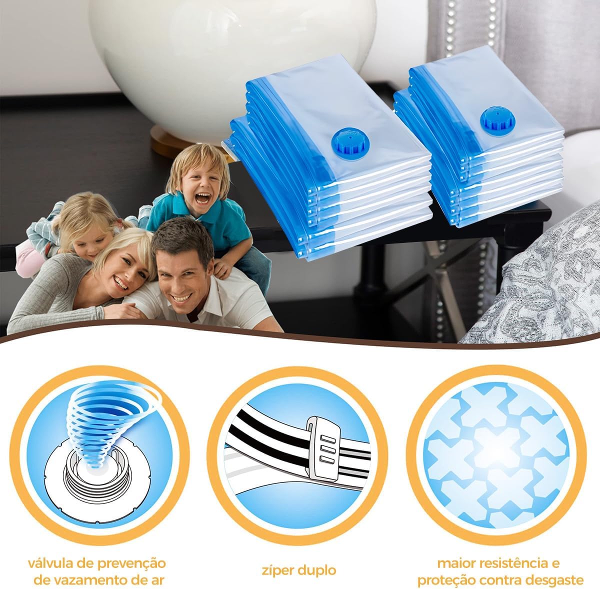 Kit 10 Sacos de Armazenamento a Vácuo em 3 Tamanhos