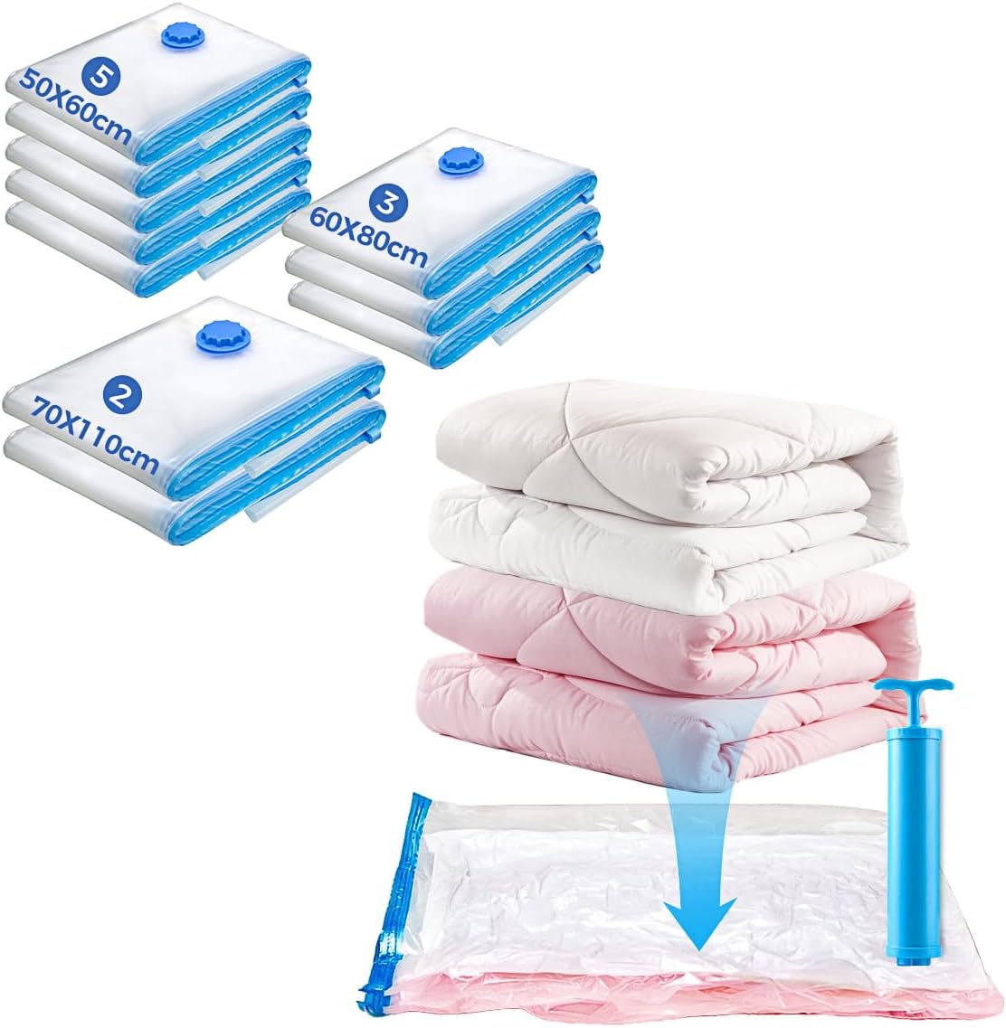 Kit 10 Sacos de Armazenamento a Vácuo em 3 Tamanhos