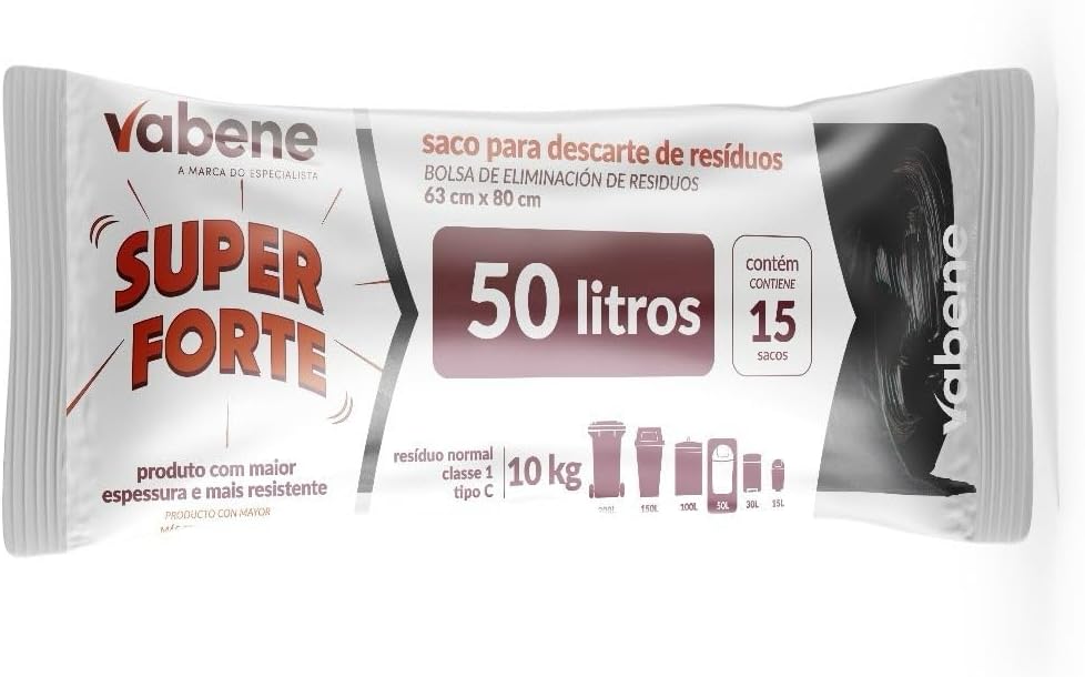 Saco de Lixo Preto Vabene 50 Litros 100% Reciclado