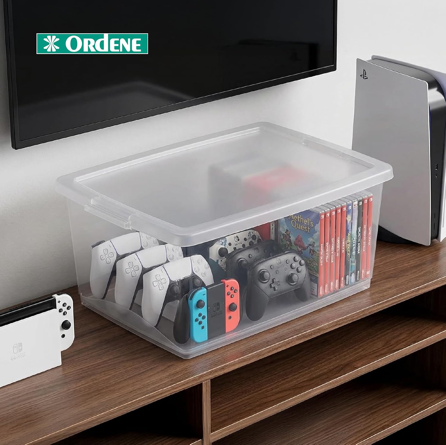 Ordene - Caixa Organizadora Plástica de 15 Litros com Tampa, Cor Cristal, Linha My Closet