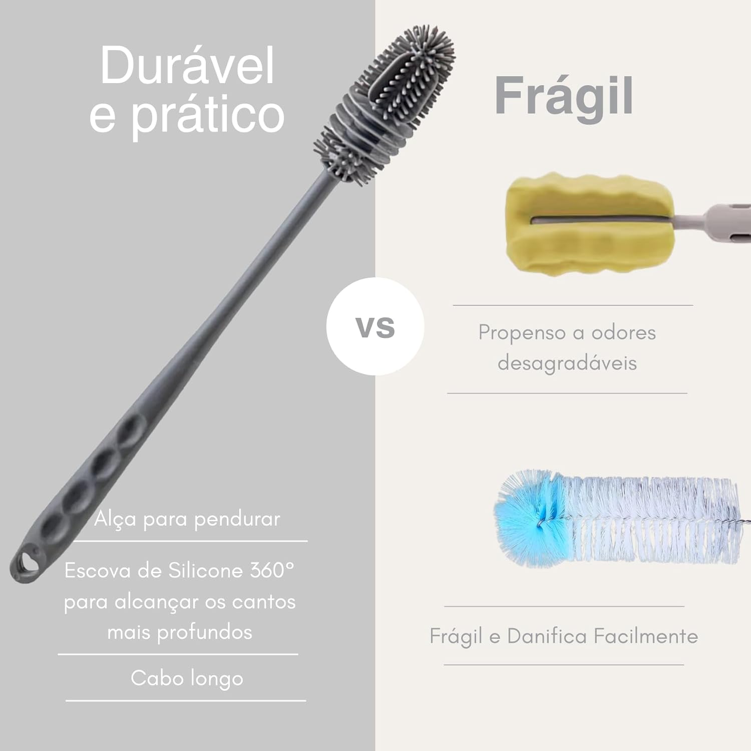 Kit Escovas para Lavar Garrafas e Canudos - Escova de Silicone para Limpeza de Mamadeira e Garrafa + 2 Escovas para Canudos + Gancho adesivo – Não Risca e Alcança Áreas Difíceis