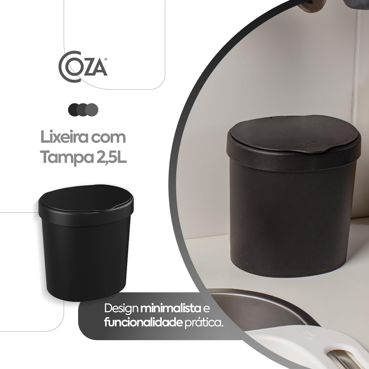 Lixeira de Pia Coza Basic com Tampa Articulada