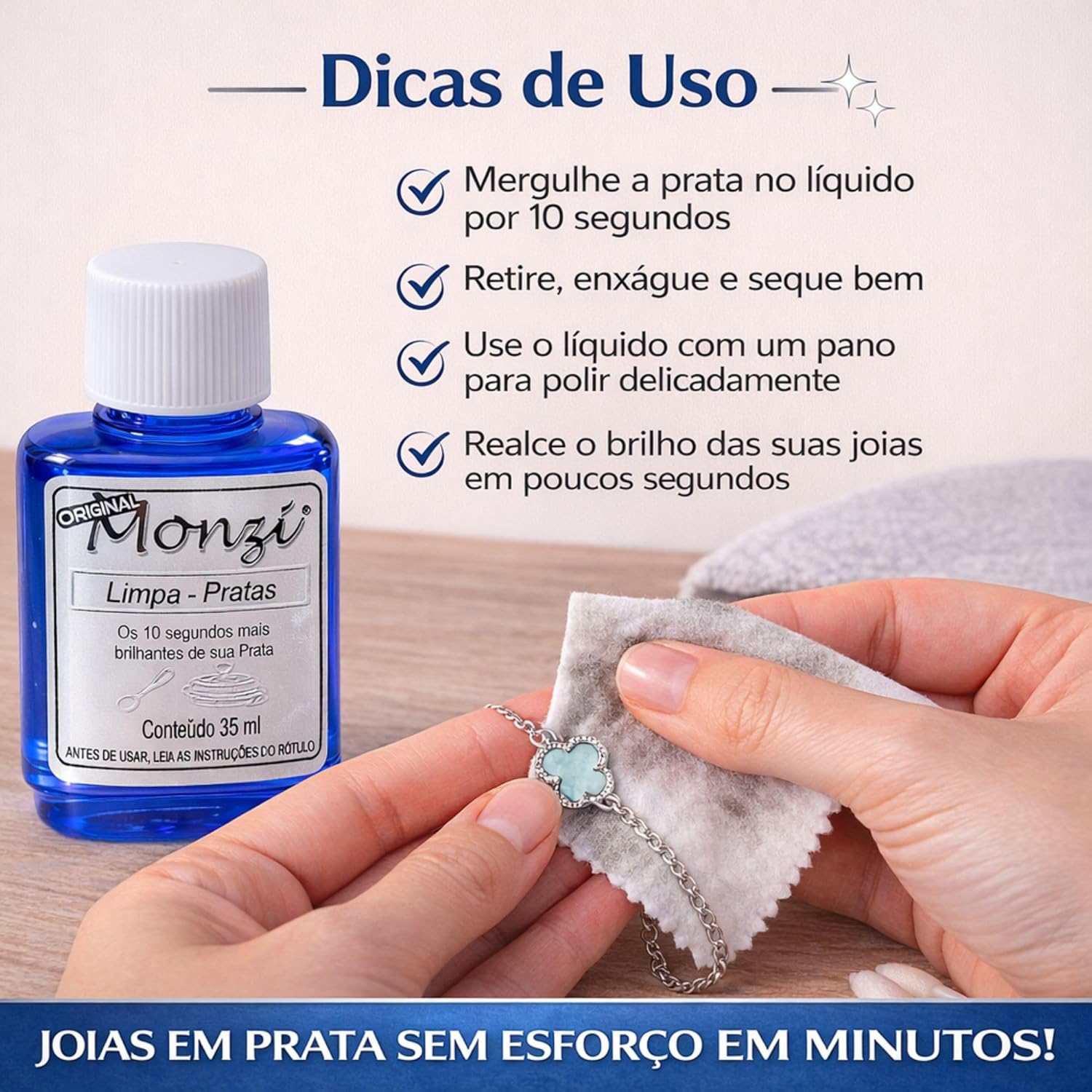 Monzi Limpa Prata Pequeno 35ml Polimento Original