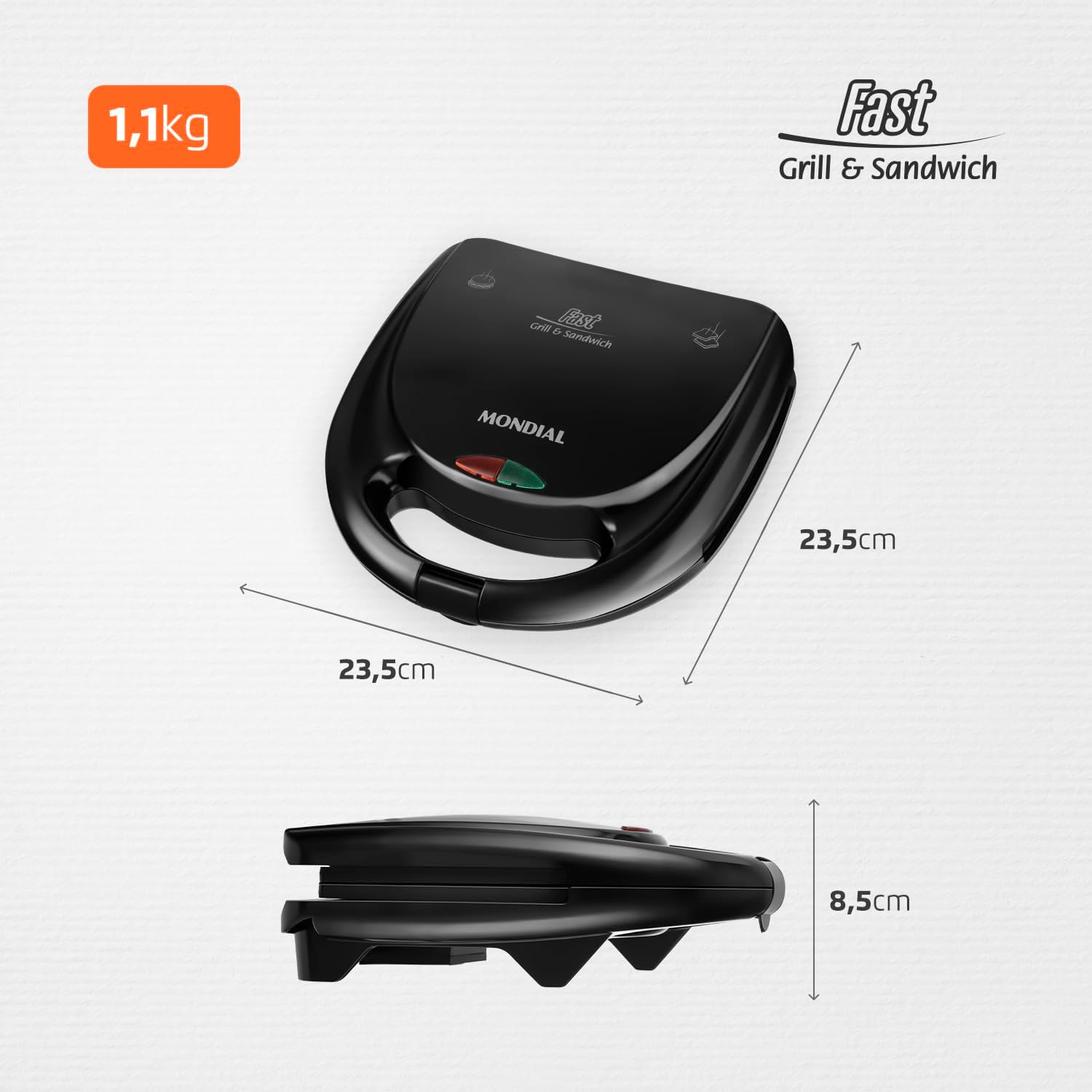 MONDIAL Sanduicheira Fast Grill &amp; Sandwich, Preto, 750W, 220V - S-12